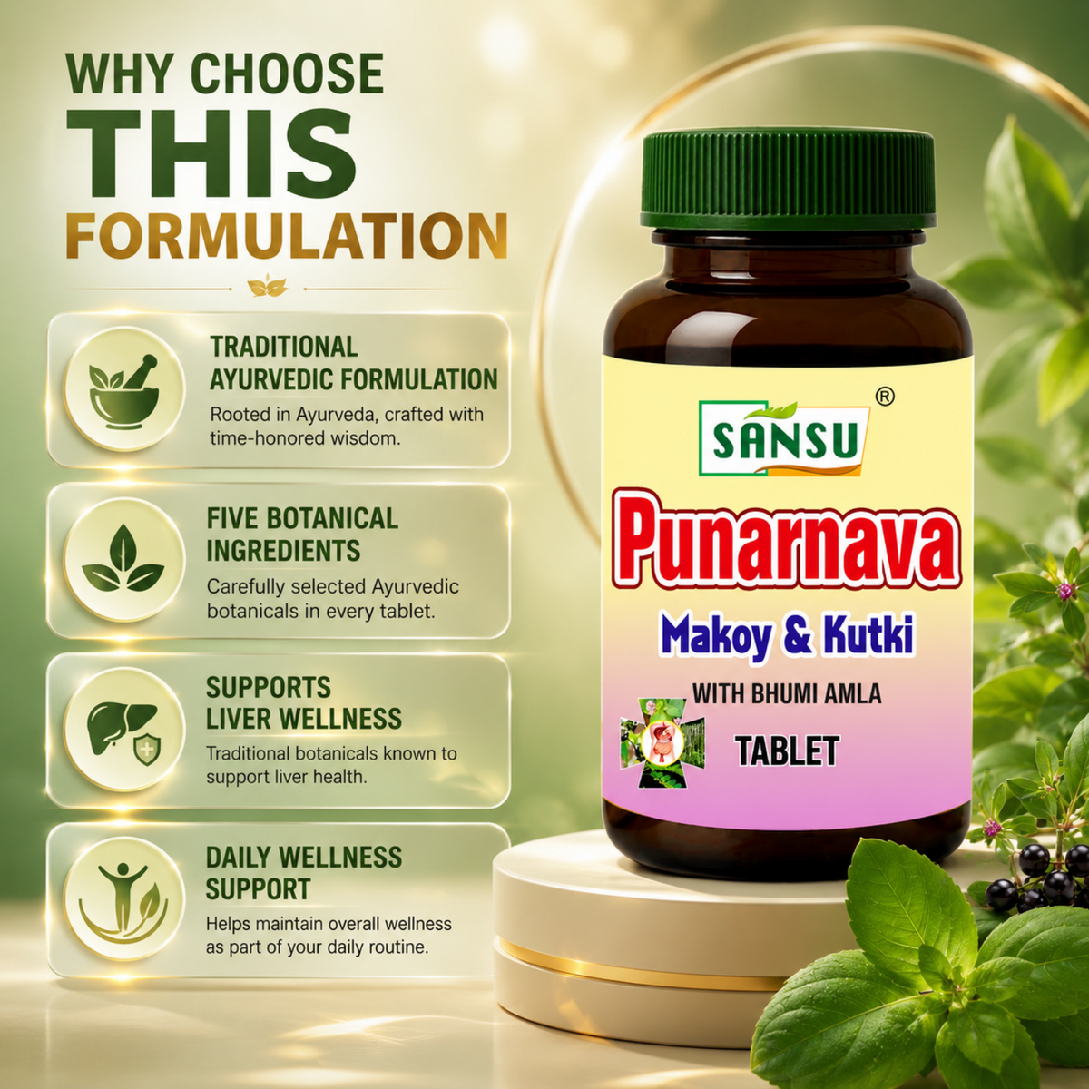 Sansu Punarnava Makoy Kutki With Bhumi Amla tablet (60Tab)