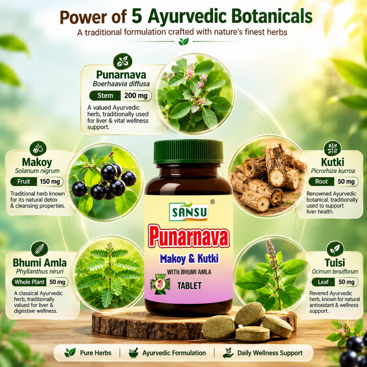 Sansu Punarnava Makoy Kutki With Bhumi Amla tablet (60Tab)