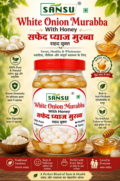 SANSU Homemade Organic White Onion Murabba with Honey" Good for Health | Natural Immunity Booster | (500 Gram)