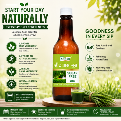 Sansu Wheat Grass Juice | Good For Immunity | 100% Natural (500 ml)