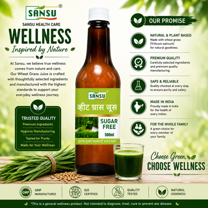 Sansu Wheat Grass Juice | Good For Immunity | 100% Natural (500 ml)