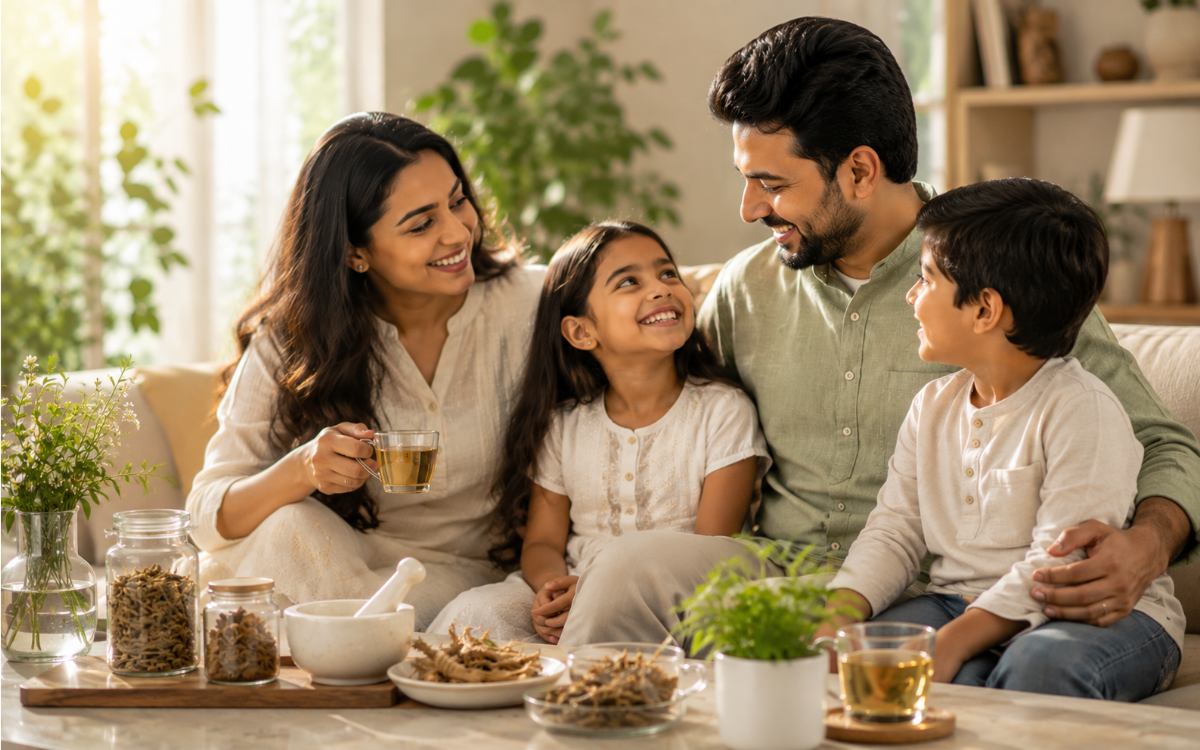 Family sharing a healthy moment at home