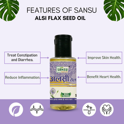 SANSU Extra Virgin Alsi/Flax seed Oil, Cold Pressed, High in Omega 3 (Pack of 2) [50 mlx2]