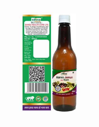 SANSU Karela Jamun Neem Juice | Diabetes Care | Controls Blood Sugar Naturally | 100% Pure Herbal Juice - 500 ML (500ml)